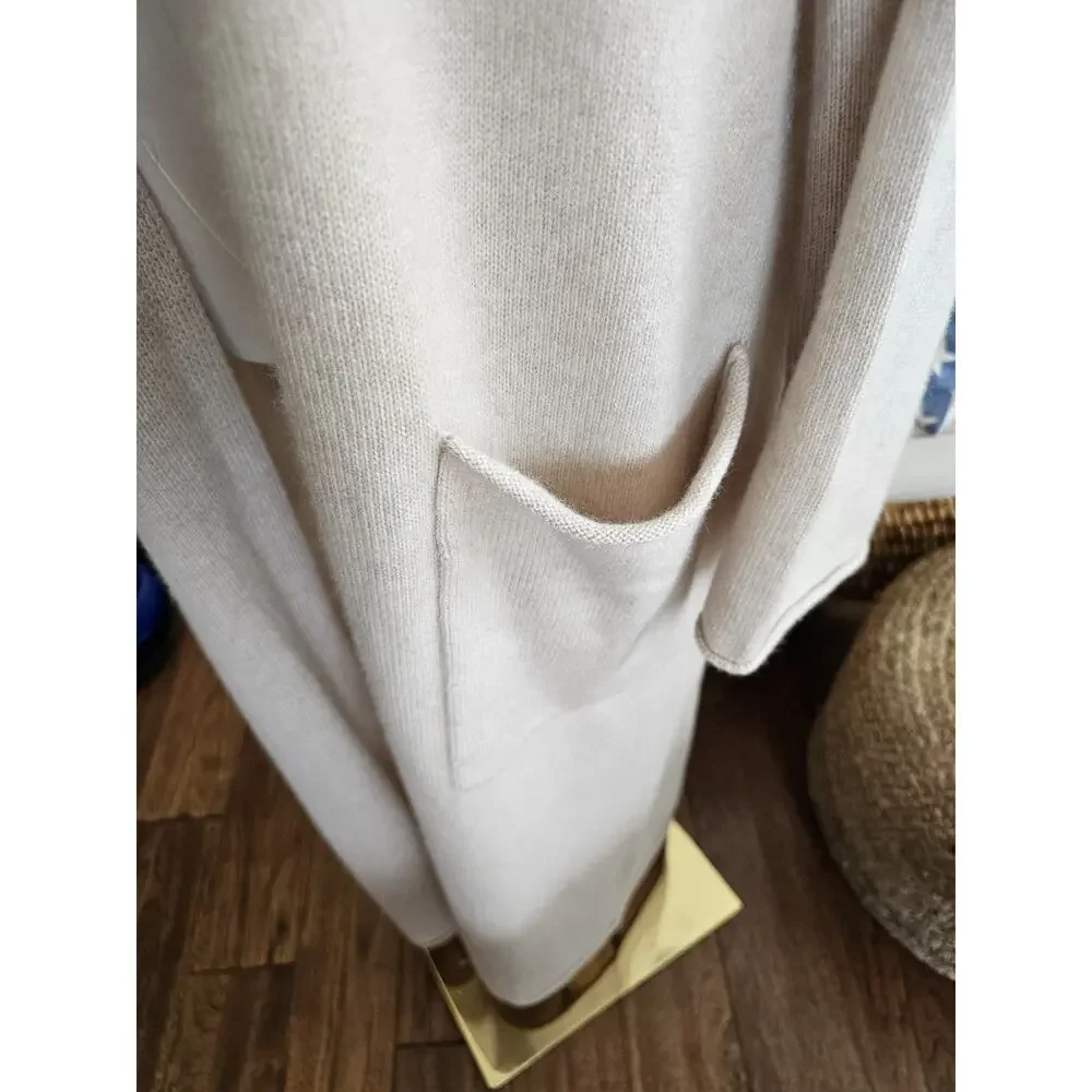 Reformation Bri Cashmere Long Open Front Cardigan Oatmeal Sz Small Tan Designer - Picture 9 of 14
